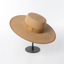 Wool Felt Boater Hat with Extra Wide Brim
