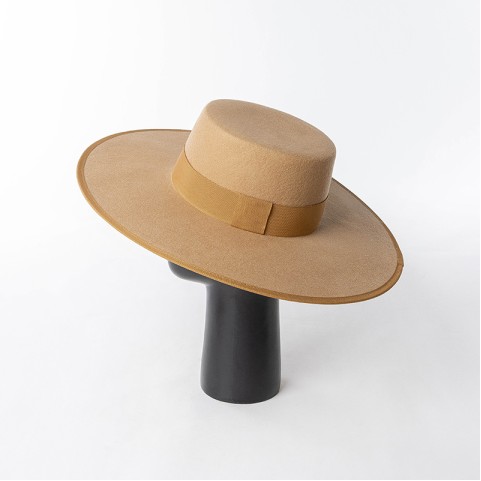 Wool Felt Boater Hat with Extra Wide Brim