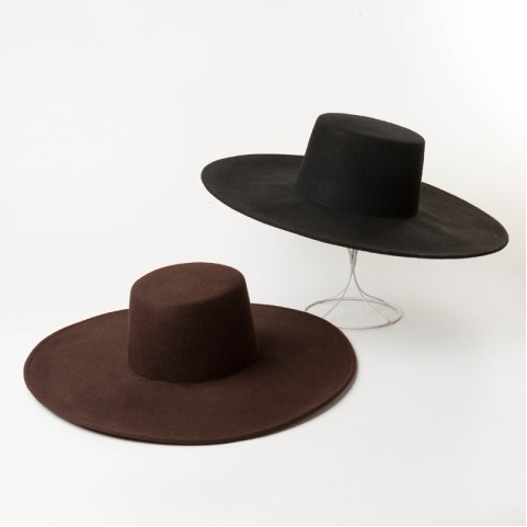 Flat Top Wide Brim Wool Felt Boater Hat