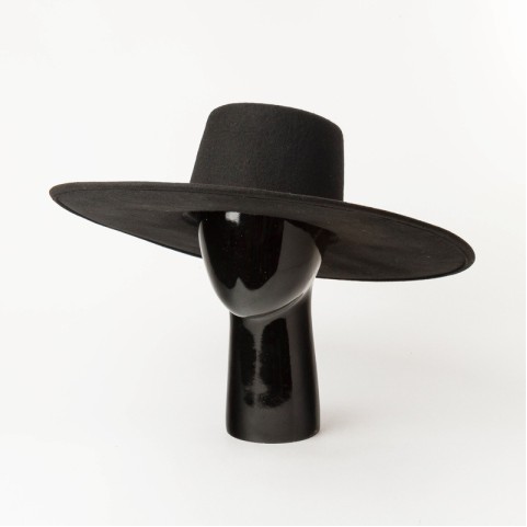 Flat Top Wide Brim Wool Felt Boater Hat