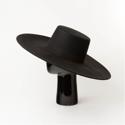 Flat Top Wide Brim Wool Felt Boater Hat