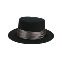 French-style Flat Top Wool Felt Cloche Hat