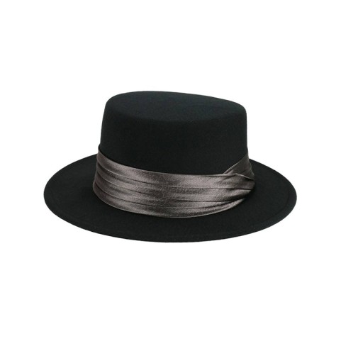 French-style Flat Top Wool Felt Cloche Hat