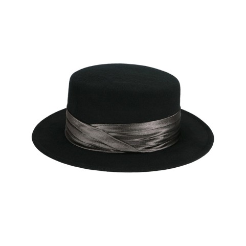 French-style Flat Top Wool Felt Cloche Hat