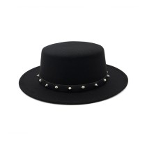 Flat Top Small Jazz Hat with Hand-Embroidery Decoration