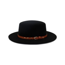 Retro-Chic Flat-Top Felt Hat with Ribbon