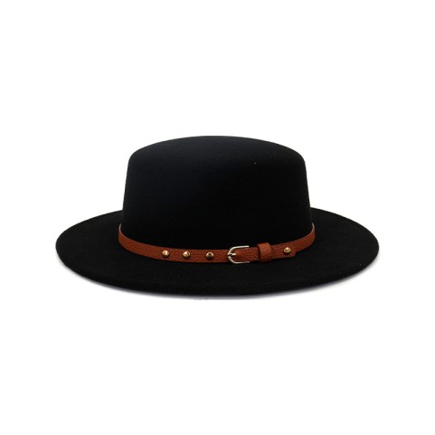 Retro-Chic Flat-Top Felt Hat with Ribbon