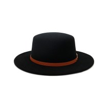Retro-Chic Flat-Top Felt Hat with Ribbon