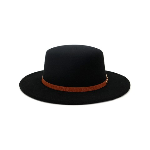 Retro-Chic Flat-Top Felt Hat with Ribbon