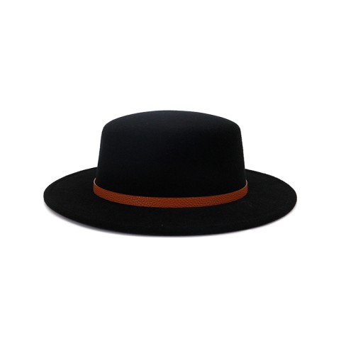 Retro-Chic Flat-Top Felt Hat with Ribbon