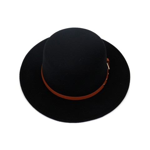 Retro-Chic Flat-Top Felt Hat with Ribbon