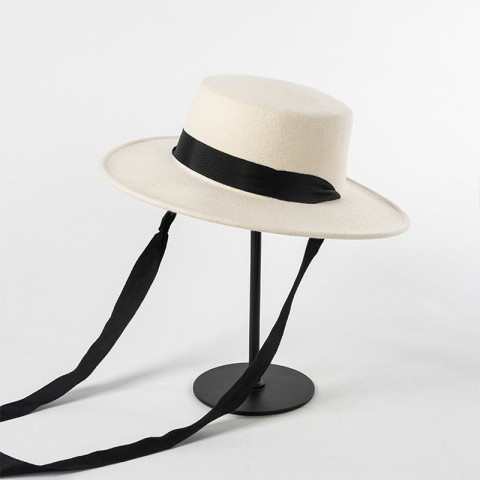 Vintage Wool Flat Top Wide Brim Boater Hat