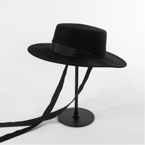 Vintage Wool Flat Top Wide Brim Boater Hat