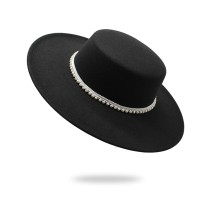 Pearl Embellished Flat Top Wide Brim Fedora Hat
