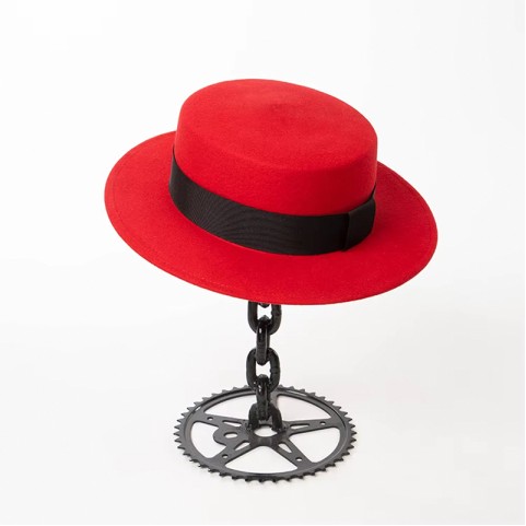 Wool Felt Boater Hat with Ribbon