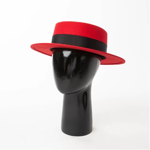 Wool Felt Boater Hat with Ribbon