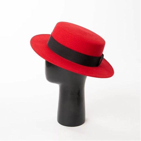 Wool Felt Boater Hat with Ribbon