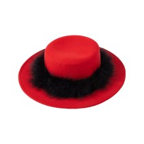 Wool Felt Boater Hat with Feather