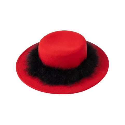 Wool Felt Boater Hat with Feather