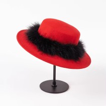 Wool Felt Boater Hat with Feather