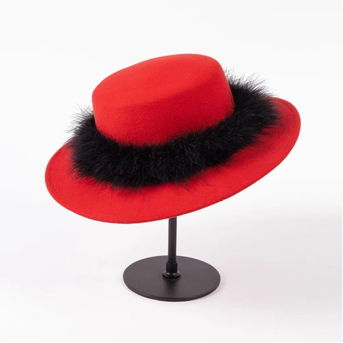 Wool Felt Boater Hat with Feather