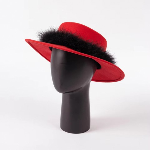 Wool Felt Boater Hat with Feather