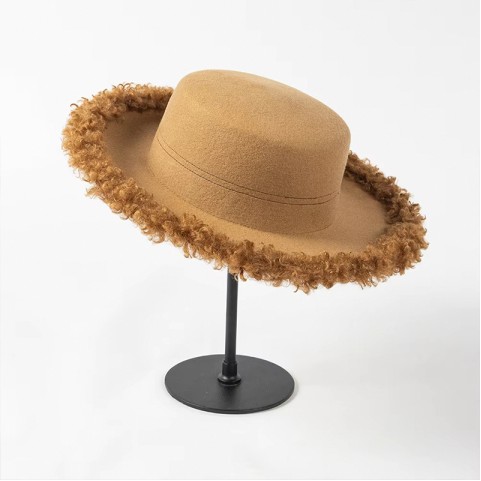 Wool Felt Boater Hat with Fluffy Brim