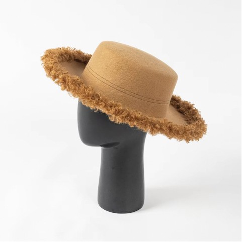 Wool Felt Boater Hat with Fluffy Brim