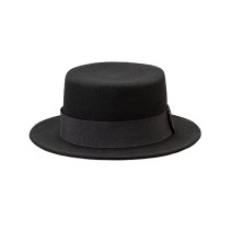 Wool Felt Boater Hat with Ribbon