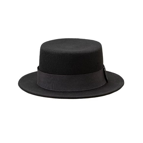 Wool Felt Boater Hat with Ribbon