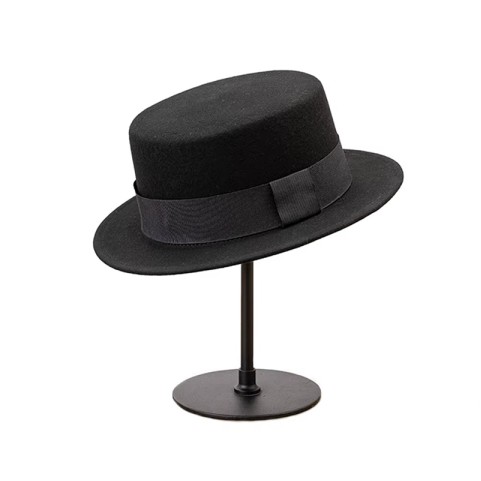 Wool Felt Boater Hat with Ribbon