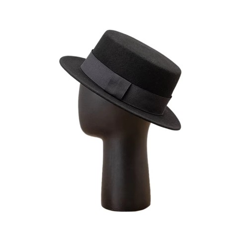 Wool Felt Boater Hat with Ribbon