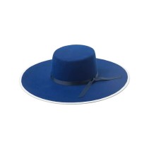 100% Wool Felt Wide-Brimmed Boater Hat with Ribbon Bow