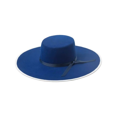 100% Wool Felt Wide-Brimmed Boater Hat with Ribbon Bow