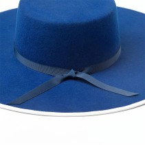 100% Wool Felt Wide-Brimmed Boater Hat with Ribbon Bow