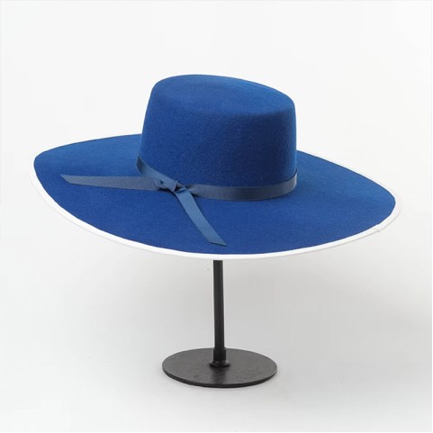 100% Wool Felt Wide-Brimmed Boater Hat with Ribbon Bow