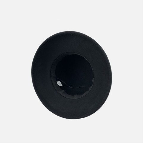 Pearl Embellished Wool Felt Round Top Wide Brim Hat