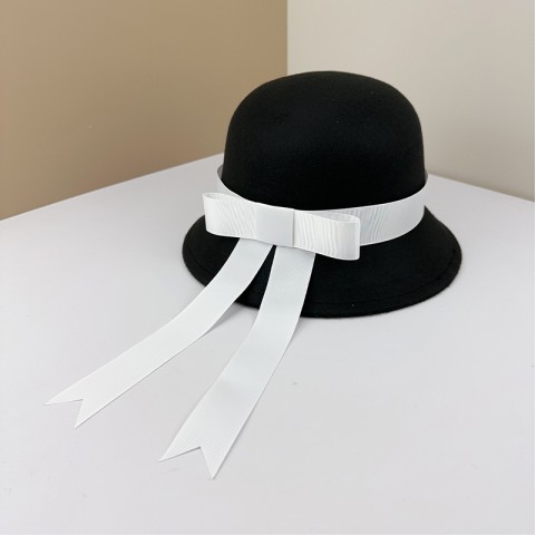 Bow and Ribbon Wool Felt Basin Hat