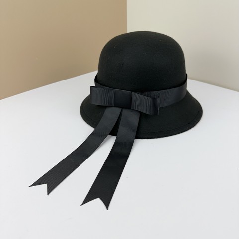 Bow and Ribbon Wool Felt Basin Hat