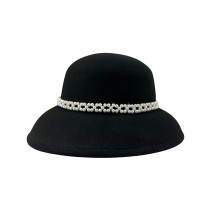 Handmade Pearl Embellished Wool Felt Round Top Hat