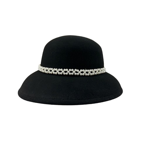 Handmade Pearl Embellished Wool Felt Round Top Hat