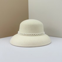 Handmade Pearl Embellished Wool Felt Round Top Hat