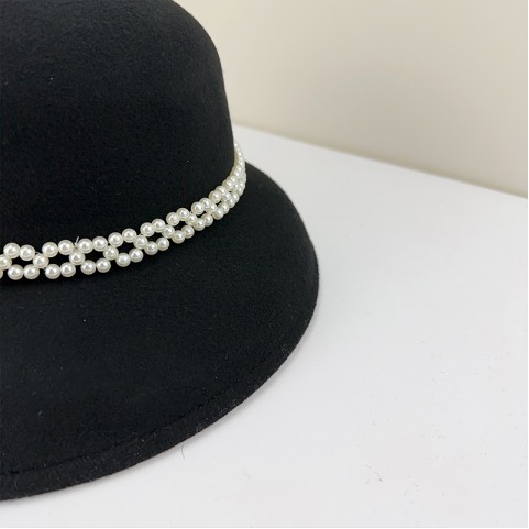 Handmade Pearl Embellished Wool Felt Round Top Hat