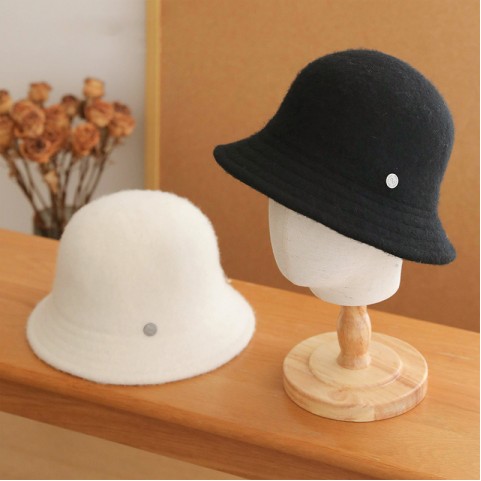 Wool Round Top Wide Brim Bucket Hat