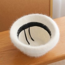 Turned-Brim Rabbit Hair Blend Bucket Hat