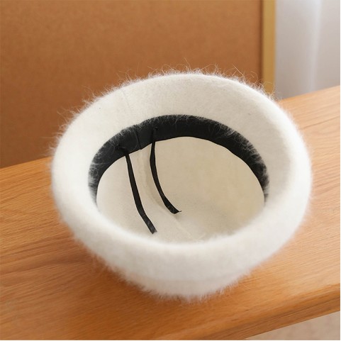 Turned-Brim Rabbit Hair Blend Bucket Hat
