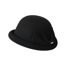Retro Rolled Brim Cloche Hat with Bow Decoration