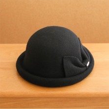 Retro Rolled Brim Cloche Hat with Bow Decoration