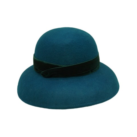 Elegant Velvet Trim Wool Felt Basin Hat