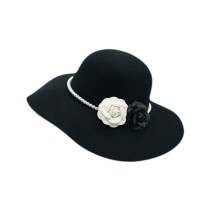 Wavy Brim Camellia Pearl Wool Felt Hat